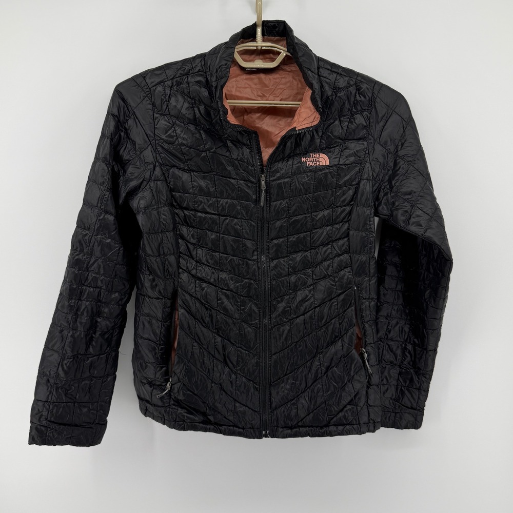 The North Face Thermoball Quilted Puffer Jacket Black Pink Logo Womens Medium